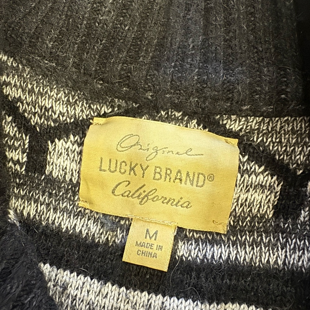 Lucky Brand Y2K Men’s Sz M Black Geometric Grandpa Cardigan Sweater - Picture 2 of 5